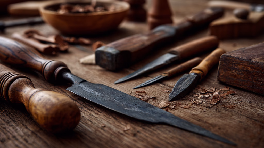 a close up image of woodworking tools